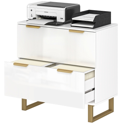 HOMCOM Lateral File Cabinet with 2 Drawers, Modern Filing Cabinet for Letter/A4/Legal Size Files, High Gloss White