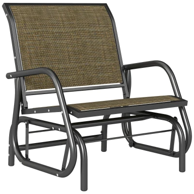 Outsunny Patio Glider Outdoor Glider Chair with Breathable Mesh Seat & Backrest, Armrests and Metal Frame, Light Mixed Brown