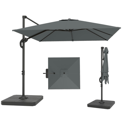 Outsunny 8' x 8' Offset Cantilever Patio Umbrella with Base Weights, UPF50+ Cantilever Parasol with 360° Rotation, Dark Grey