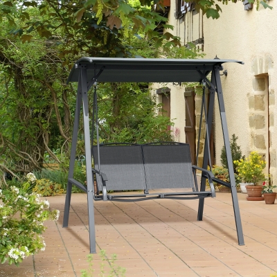 Outsunny 2-Seat Outdoor Porch Swing Patio Swing with Adjustable Canopy, Removable Seat and and Steel Frame for Garden, Poolside