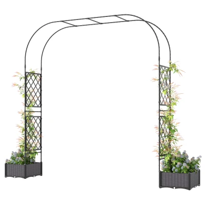 Outsunny Garden Arch Outdoor Trellis Arbor with 2 Planter Boxes, 109.4" x 15.7" x 86.6", Black
