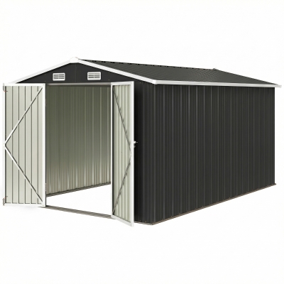 Outsunny 12' x 8' Metal Shed, Heavy Duty Outdoor Storage Shed with 4 Vents and Lockable Double Doors, Dark Grey
