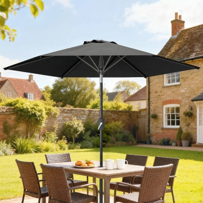 Outsunny Patio Sun Umbrella, Outdoor Parasol with 6 Ribs, Black