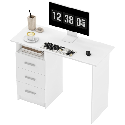 HOMCOM Computer Desk with Storage, 39" Home Office Desk with 3 Drawers nad Open Shelf, Writing Table for Bedroom, White
