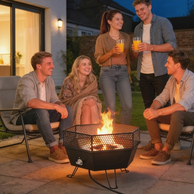 Outsunny 20" Outdoor Fire Pit, Foldable Propane Firepits with Lid, Portable Firepit for Patio Backyard Camping, Black