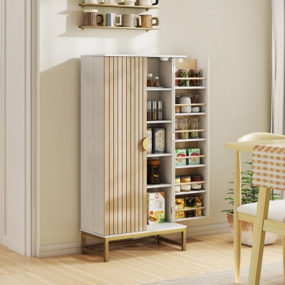 HOMCOM 47" Kitchen Pantry Cabinet, Freestanding Kitchen Storage Cabinet with 12 Door Shelves and Adjustable Shelves, White