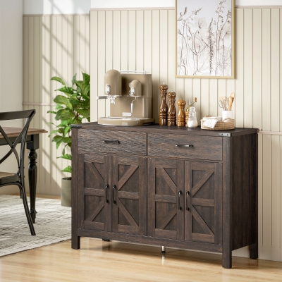 HOMCOM Sideboard Buffet Cabinet, Farmhouse Kitchen Storage Cabinet w/ 2 Drawers and Shelves for Living Room, Entryway