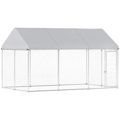 PawHut Galvanized Steel Outdoor Dog Kennel with Roof, Safety Lock, for Backyard, 13.1' x 7.5' x 7.8'