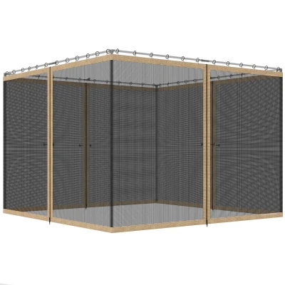 Outsunny Replacement Mosquito Netting for Gazebo 12' x 12' Black Screen Walls for Canopy with Zippers, Khaki