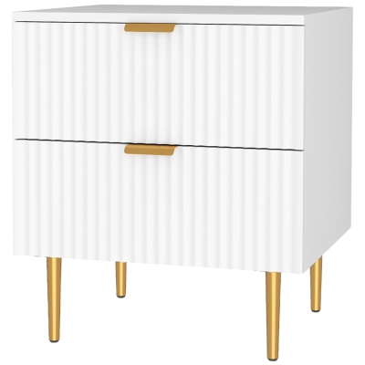 HOMCOM Bedside Table, Modern Nightstand with 2 Drawers, Side End Table with Metal Legs for Living Room, Bedroom, White