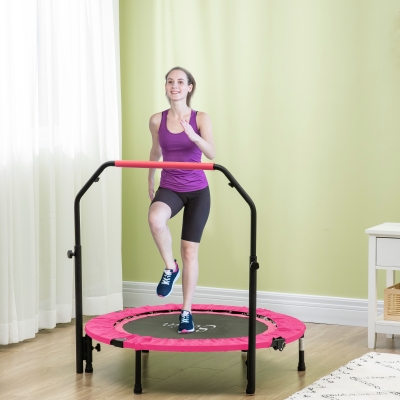 Soozier 40" Foldable Mini Fitness Trampoline, with Adjustable Foam Handle, Pink
