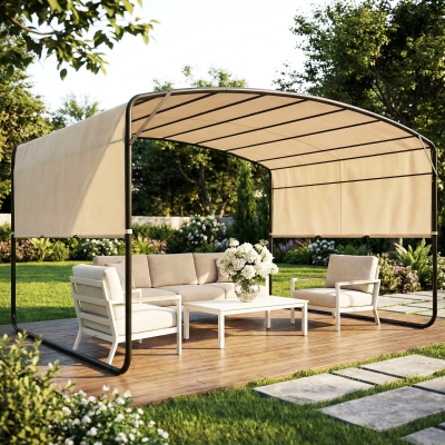 Outsunny 10' x 13' Retractable Pergola Canopy, Outdoor Metal Pergola Gazebo Sun Shade Shelter with Steel Frame, Khaki