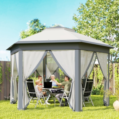 Outsunny 13' x 13' Pop Up Canopy Tent with Netting and Carry Bag, Instant Sun Shelter, Grey