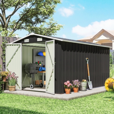 Outsunny 12' x 8' Metal Shed, Heavy Duty Outdoor Storage Shed with 4 Vents and Lockable Double Doors, Dark Grey