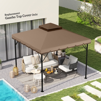 Outsunny 10' x 10' Gazebo Canopy Replacement, Double-Tier Outdoor Gazebo Cover Top Roof, TOP ONLY, Khaki/Brown