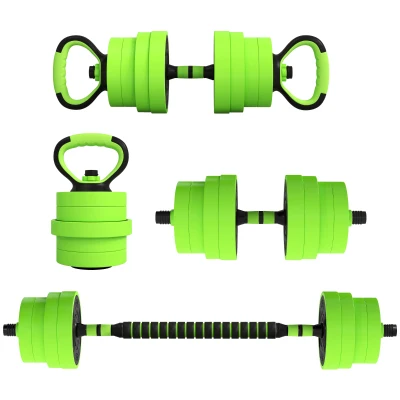 Soozier 66lbs 4-in-1 Adjustable Weight Dumbbell Set, Barbell, Kettlebell, Push Up Stand, Green