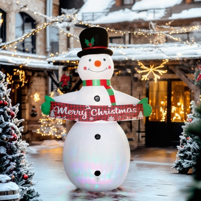 Outsunny 7FT Christmas Inflatables Snowman with Motion-Activated Music and Projector LED Light, Blow Up Inflatable Decoration
