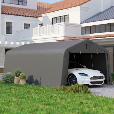 Outsunny 12' x 20' Portable Garage, Heavy Duty Carport Canopy with Ventilation Windows and Large Roll-up Door, Dark Grey