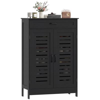 HOMCOM Shoe Cabinet with Louvered Doors, Modern Shoe Storage Cabinet with Drawer and Adjustable Shelves, Black