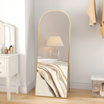 HOMCOM Arched Standing Mirror, 64" x 24" Full Length Mirror, Free Standing or Wall Mounted for Living Room, Bedroom, Gold