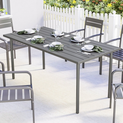 Outsunny 65" x 31.5" Outdoor Dining Table for 6, Metal Rectangular Patio Dining Table with Metal Slatted Top