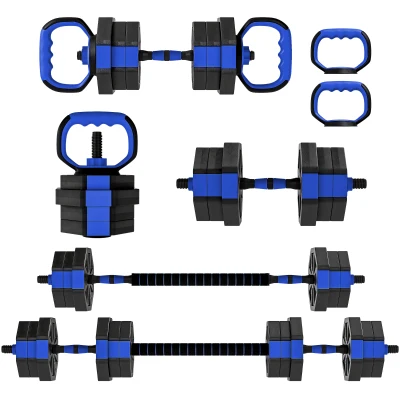 Soozier 6-in-1 Adjustable Dumbbell Set, Used as Kettlebell, Barbell, Dumbbell, Push-Up Stand, 44lbs Free Weights Set, Blue