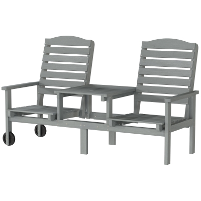 Outsunny Outdoor Bench with Wheels and 3-Position Adjustable High Back, 2 Seater Outdoor Loveseat with Umbrella Hole, Grey