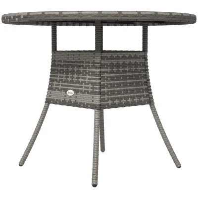 Outsunny 35.4" Outdoor Wicker Dining Table, PE Rattan Patio Furniture with Wood-plastic Composite Top, Grey