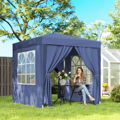 Outsunny 6.6'x6.6' Pop Up Canopy Tent with Sidewalls, Instant Sun Shelter Camping Gazebo with Carry Bag, Blue