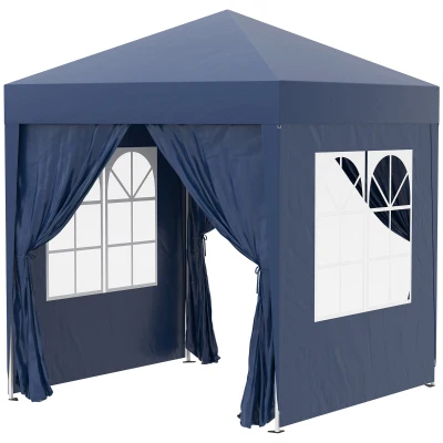 Outsunny 6.6'x6.6' Pop Up Canopy Tent with Sidewalls, Instant Sun Shelter Camping Gazebo with Carry Bag, Blue