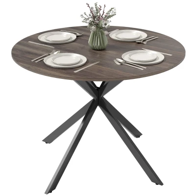 HOMCOM 40" Round Kitchen Table for 4, Industrial Dining Table with Steel Legs for Dining Room, Distressed Brown