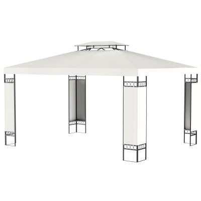 Outsunny 10' x 13' Outdoor Gazebo, Double Roof Patio Gazebo Canopy Shelter with Screen Decorate Corner Frame, White