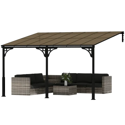 Outsunny 13' x 10' Lean to Gazebo, Hardtop Wall Mounted Outdoor Pergola with Polycarbonate Roof and Metal-Aluminium Frame