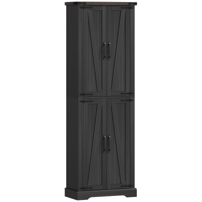 HOMCOM 72" Pantry Cabinet, Farmhouse Freestanding Kitchen Storage Cabinet with Adjustable Shelves for Dining Room, Black