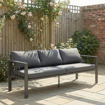 Outsunny 3-Seat Aluminum Outdoor Couch Patio Sofa with Cushions, Wide Seat, Armrests for Garden, Backyard, Balcony, Dark Grey