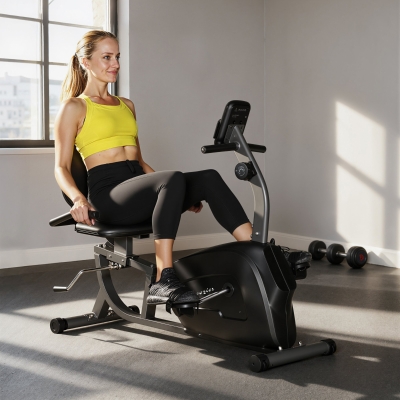Soozier Recumbent Exercise Bike with 8-Level Magnetic Resistance, LCD Monitor, Heart Rate Handle and Adjustable Seat