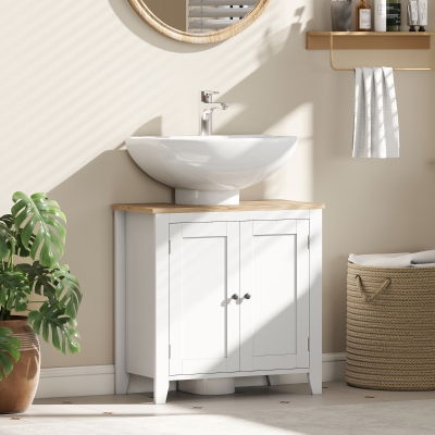 kleankin Bathroom Sink Vanity Unit, Under Sink Bathroom Cabinet with U-Shape Design and Adjustable Shelf, White
