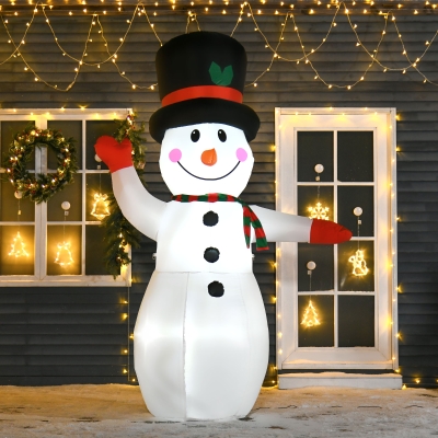 HOMCOM 8 Ft Tall Outdoor Lighted Airblown Inflatable Christmas Lawn Decoration - Waving Snowman
