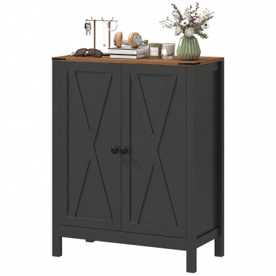 HOMCOM Shoe Cabinet with Barn Doors, Farmhouse Shoe Storage Cabinet with Adjustable Shelves, Holds up to 15 Pairs, Black