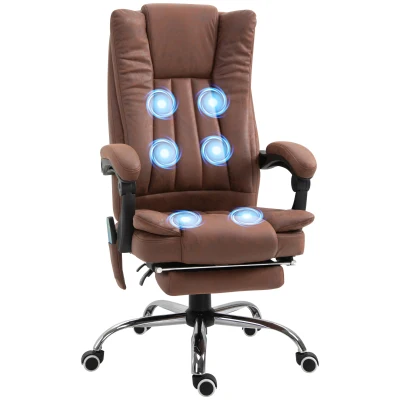 Vinsetto Office Chair 6-point Vibration Massage Chair Micro Fiber Recliner with Retractable Footrest Brown