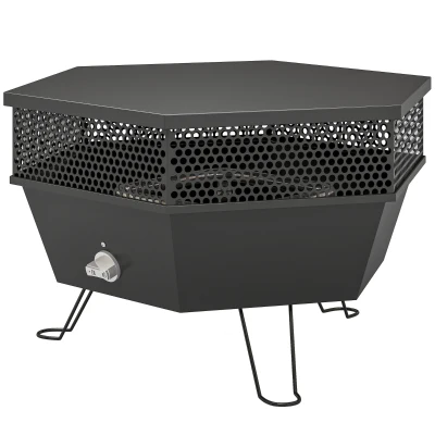 Outsunny 20" Outdoor Fire Pit, Foldable Propane Firepits with Lid, Portable Firepit for Patio Backyard Camping, Black