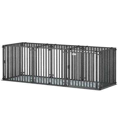 PawHut 83 Inch Heavy Duty Dog Crate, Extra Large Metal Dog Cage Kennel with Mat for Large Breeds, Modular Puppy Playpen