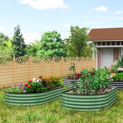 Outsunny 6' x 3' x 1' Large Outdoor Planter Box, Galvanized Raised Garden Bed with Metal Plant Stake, Light Green