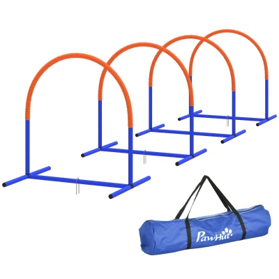 PawHut Dog Agility Training Equipment, 4 PCS Obstacle Course with Carrying Bag for Old Dogs, for Backyard, Outdoor, Blue
