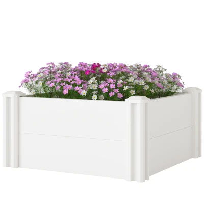 Outsunny Vinyl Raised Garden Bed Kit, 2 x 2 x 1ft Modular Elevated Garden Box with Slotting Legs and Open Bottom, White