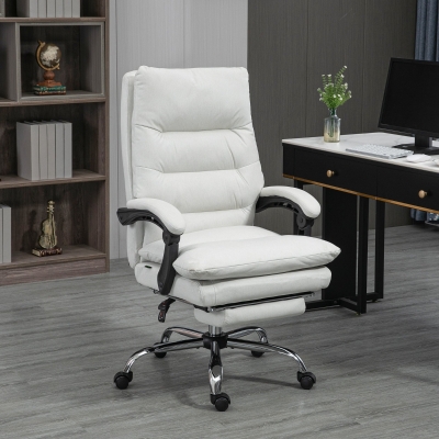 Vinsetto Executive Office Chair with 6-Point Massag, Microfibre Reclining Computer Chair with Footrest, Cream White
