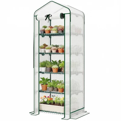 Outsunny Mini Greenhouse with Screen Roof, Portable Small Greenhouse with Roll-Up Zipper Door, 27.6" x 19.7" x 75.6", White