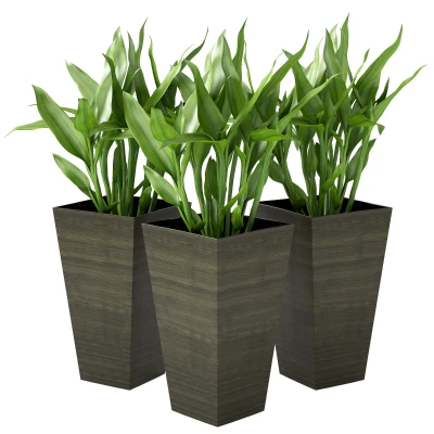 Outsunny Tall Planter for Outdoor Plants Set of 3, 28 Inch Taper Planter with Drainage Holes, Bronze