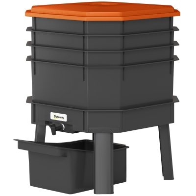 Outsunny 4-Tray Worm Composter Bin, 7.4 Gal Indoor/Outdoor, Orange