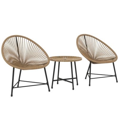 Outsunny Outdoor Bistro Set, 3 Piece Wicker Patio Furniture Set with Acapulco Chairs and Glass-Top Table, Natural Wood